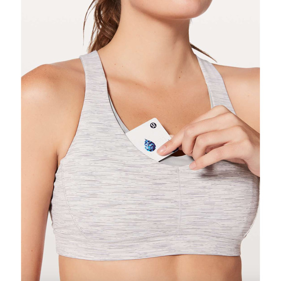 lululemon athletica Other - LULULEMON Stash N' Run Gray White Pocket Crossback Sports Bra Size 2